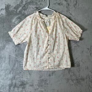 Floral Cottagecore Blouse Boho Prairie Peasant M/L Romantic Terracotta Cream New